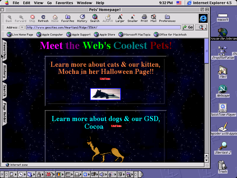 Random geocities website, screenshot from old Mac.