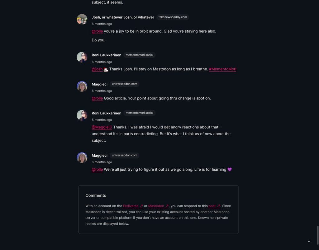 Screenshot: Mastodon comments in my blog.